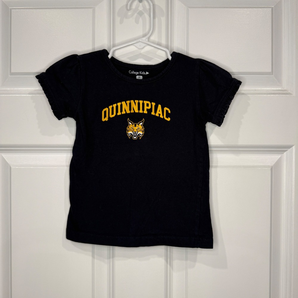 College Kids Quinnipiac Bobcats Navy Blue Puffed Sleeve Graphic T-Shirt‎ Size 3T